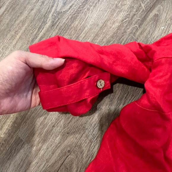 Ecru 100% Linen Red Cardigan - Picture 5 of 12